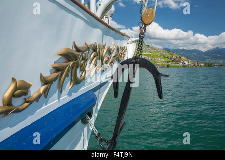 Dampfschiff auf See Genf VD in der Nähe von Saint-Saphorin Lavaux Stockfoto