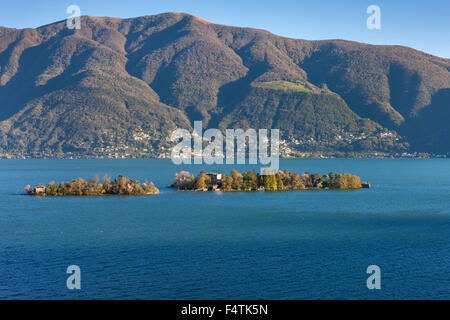 Brissago Inseln, Brissago, Schweiz, Kanton, Ticino, Lago Maggiore, See, Aussicht, Aussicht, Ronco, Herbst Stockfoto