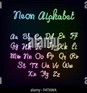 Neon Regenbogen Farbe leuchten Alphabet. Stock Vektor