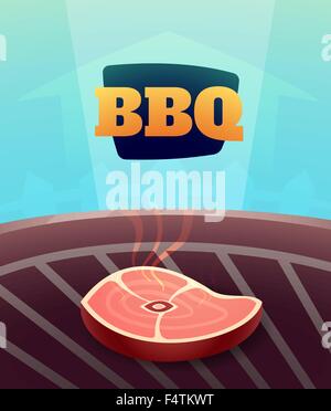 Grill BBQ Party Einladungskarte, Illustration Poster Hintergrund im Cartoon-Stil Stock Vektor