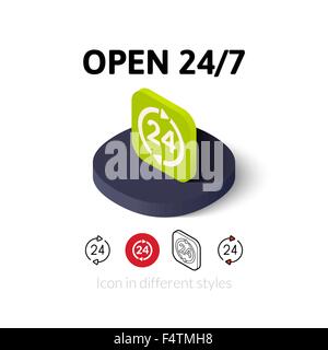 Geöffnet 24/7-Symbol im anderen Stil Stock Vektor