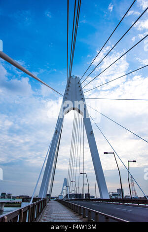 Daishihashi Brücke verbindet über Tamagawa Fluss, Ota-Ku, Tokio und Kawasaki City, Präfektur Kanagawa, Japan Stockfoto