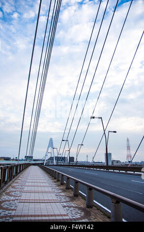 Daishihashi Brücke verbindet über Tamagawa Fluss, Ota-Ku, Tokio und Kawasaki City, Präfektur Kanagawa, Japan Stockfoto