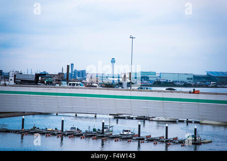 Daishihashi Brücke verbindet über Tamagawa Fluss, Ota-Ku, Tokio und Kawasaki City, Präfektur Kanagawa, Japan Stockfoto