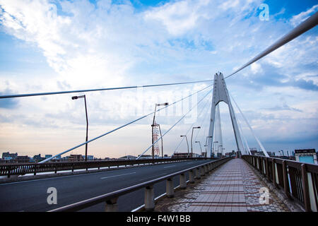 Daishihashi Brücke verbindet über Tamagawa Fluss, Ota-Ku, Tokio und Kawasaki City, Präfektur Kanagawa, Japan Stockfoto