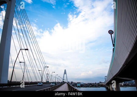 Daishihashi Brücke verbindet über Tamagawa Fluss, Ota-Ku, Tokio und Kawasaki City, Präfektur Kanagawa, Japan Stockfoto