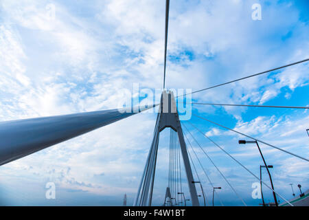 Daishihashi Brücke verbindet über Tamagawa Fluss, Ota-Ku, Tokio und Kawasaki City, Präfektur Kanagawa, Japan Stockfoto