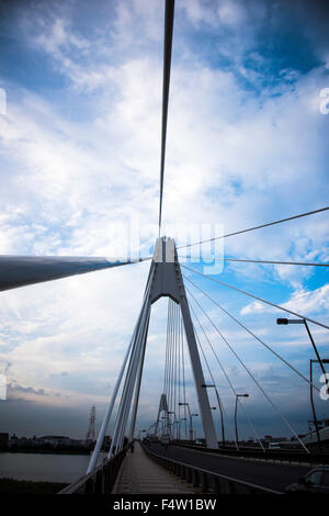 Daishihashi Brücke verbindet über Tamagawa Fluss, Ota-Ku, Tokio und Kawasaki City, Präfektur Kanagawa, Japan Stockfoto