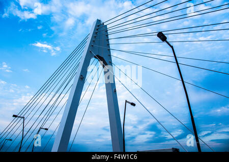Daishihashi Brücke verbindet über Tamagawa Fluss, Ota-Ku, Tokio und Kawasaki City, Präfektur Kanagawa, Japan Stockfoto