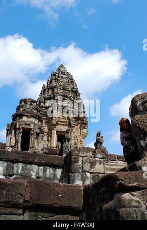 Preah Ko, Teil der Roluos-Gruppe von antiken Tempeln in Angkor archäologischer Park, Siem Reap, Kambodscha. Stockfoto