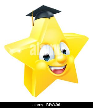 Cartoon Sterne graduate Emoji Emoticon Maskottchen mit Mörtel Board Graduation Hut Stockfoto