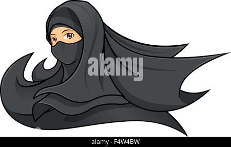 Qualitativ hochwertige muslimische Frau trägt eine schwarzen Schleier Cartoon Charakter Vektor-Illustration Stock Vektor