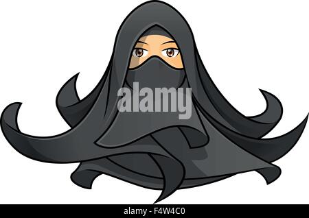 Qualitativ hochwertige muslimische Frau trägt einen schwarzen Schleier Cartoon Charakter Vektor Vektorgrafik Stock Vektor