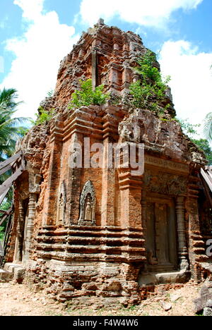 Lolei Fassade in Siem Reap, Kambodscha. Roluos Gruppe von antiken Tempeln in Angkor archäologischer Park, Siem Reap, Kambodscha. Stockfoto