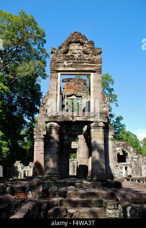 Preah Khan, Teil des Khmer Angkor Tempelanlage, beliebt bei den Touristen antike Wahrzeichen und Ort der Anbetung in Südost-Asien. Stockfoto