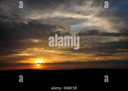 Wunderschönen Sonnenaufgang in Pembrokeshire, Wales. Hohe Wolken fangen das frühe Sonnenlicht. Stockfoto