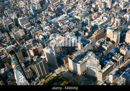 Antenne erschossen des Flatiron Building und Bezirk rund um, in New York City USA Stockfoto