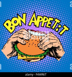 Bon Appetit Burger Sandwich ist leckeres Fastfood Stock Vektor