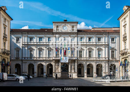 Piazza Palazzo di Città oder Piazza Delle Erbe mit Rathaus, Turin, Piemont, Italien Stockfoto