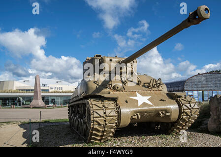 Amerikanischen M4 Sherman tank, Musée du Débarquement Utah Beach, zweiten Weltkrieg Museum in Sainte-Marie-du-Mont, Normandie, Frankreich Stockfoto