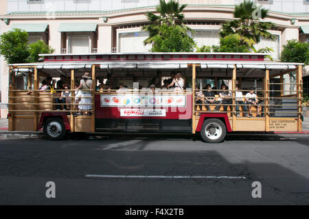 Waikiki Trolly, Touristenbus einkaufen, das läuft zwischen Waikiki und Honolulu. O' ahu. Waikiki Trolley Trolley ist eine Oahu-basierte tra Stockfoto