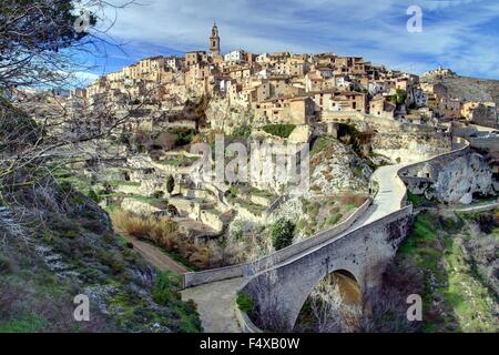 Blick auf Bocairent mittelalterliche Stadt in Spanien Stockfoto