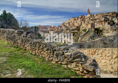 Blick auf Bocairent mittelalterliche Stadt in Spanien Stockfoto