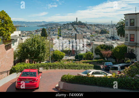 Lombard St Zickzack, San Francisco, Kalifornien, USA Stockfoto