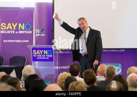 UK Independence Party (UKIP) Führer Nigel Farage in Swansea während der "Say No to EU-Tour." Stockfoto