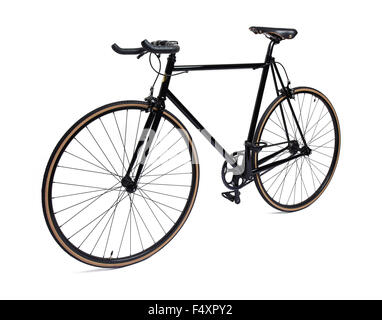 sauber und schön klassisch Schwarz fixed-Gear Fahrrad isoliert auf weiss Stockfoto