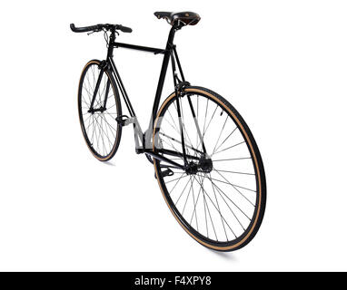 sauber und schön klassisch Schwarz fixed-Gear Fahrrad isoliert auf weiss Stockfoto