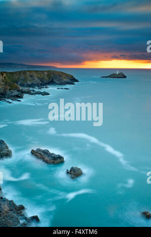 Godrevy; Cornwall; Von Navax Punkt Sonnenuntergang Stockfoto