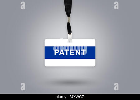 Abzeichen mit grauem radialen Farbverlauf Hintergrund zum Patent Stockfoto