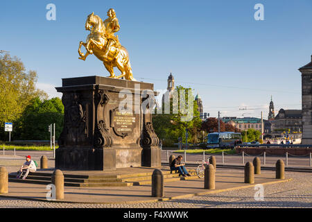 Goldener Reiter, Reiterstandbild des sächsischen Kurfürsten und polnischen Königs August des starken, Neustädter Markt, Dresden-Neustadt Stockfoto