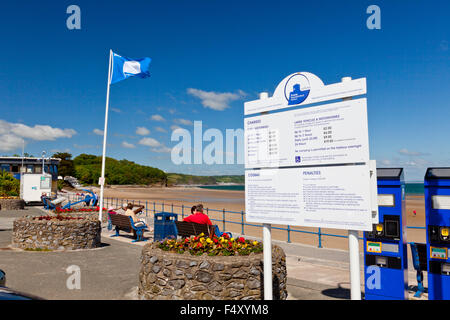 Die 2015 sauberen Strand blaue Flagge in Saundersfoot, Pembrokeshire, Wales UK Stockfoto