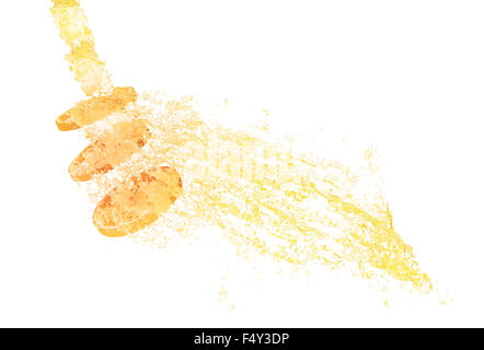 O-Saft spritzt gegen FRUCHTSCHEIBEN Stockfoto