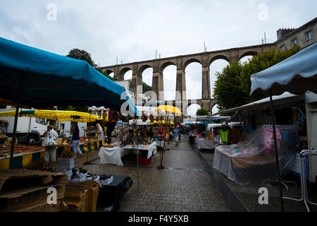 Ein Blick auf den Marktplatz in Morlaix, Frankreich Stockfoto