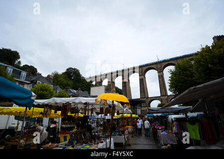 Ein Blick auf den Marktplatz in Morlaix, Frankreich Stockfoto