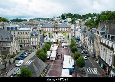 Ein Blick auf den Marktplatz in Morlaix, Frankreich Stockfoto