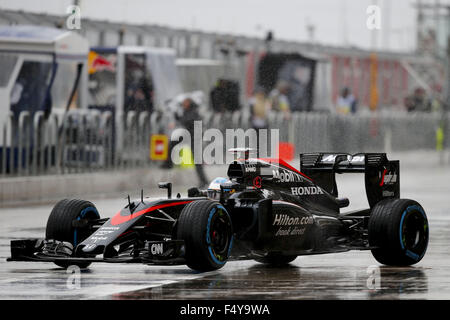 Austin, Texas, USA. 24. Oktober 2015. FERNANDO ALONSO Spanien und McLaren-Honda Laufwerke während das dritte freie Training des 2015 Formel 1 USA Grand Prix Circuit of the Americas in Austin, Texas, USA-Credit: James Gasperotti/ZUMA Draht/Alamy Live News Stockfoto