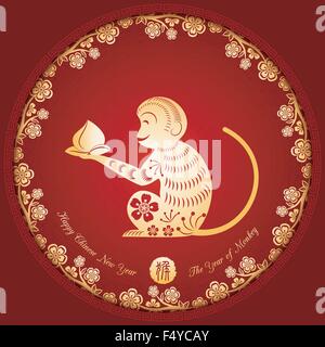 Chinese New Year goldenen Affen Hintergrund Stock Vektor