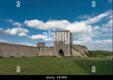 Château Puivert, eine beeindruckende Burg der Katharer in Aude, Languedoc, Frankreich Stockfoto
