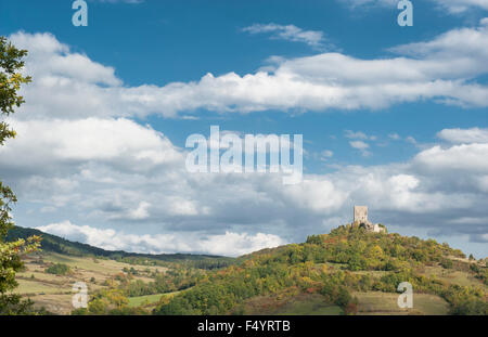 Château Puivert, eine beeindruckende Burg der Katharer in Aude, Languedoc, Frankreich Stockfoto