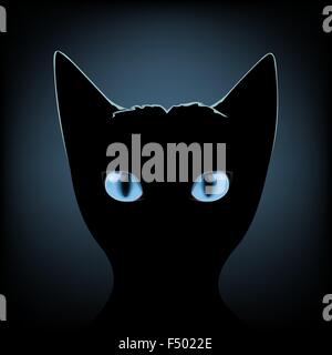 schwarze Katze blaue Augen Stock Vektor