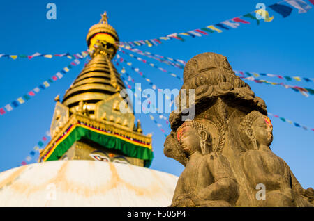 Detail von Swayambhunath Stupa, der Affe Tempel, hoch über Kathmandu Stadt Stockfoto