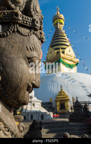 Detail von Swayambhunath Stupa, der Affe Tempel, hoch über Kathmandu Stadt Stockfoto