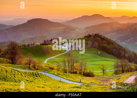 Frühling am Morgen im Schweizer Jura in der Nähe von Eptingen, Kanton Basel-Landschaft, Schweiz. Stockfoto