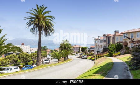 Golden Gate Bridge gesehen vom Presidio, San Francisco, California, Vereinigte Staaten von Amerika, Nordamerika Stockfoto