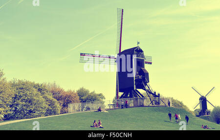 Windmühlen in Brügge Stockfoto