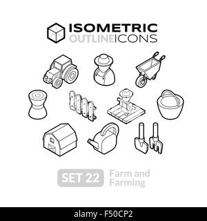 Isometrische Umriss Icons set 22 Stock Vektor